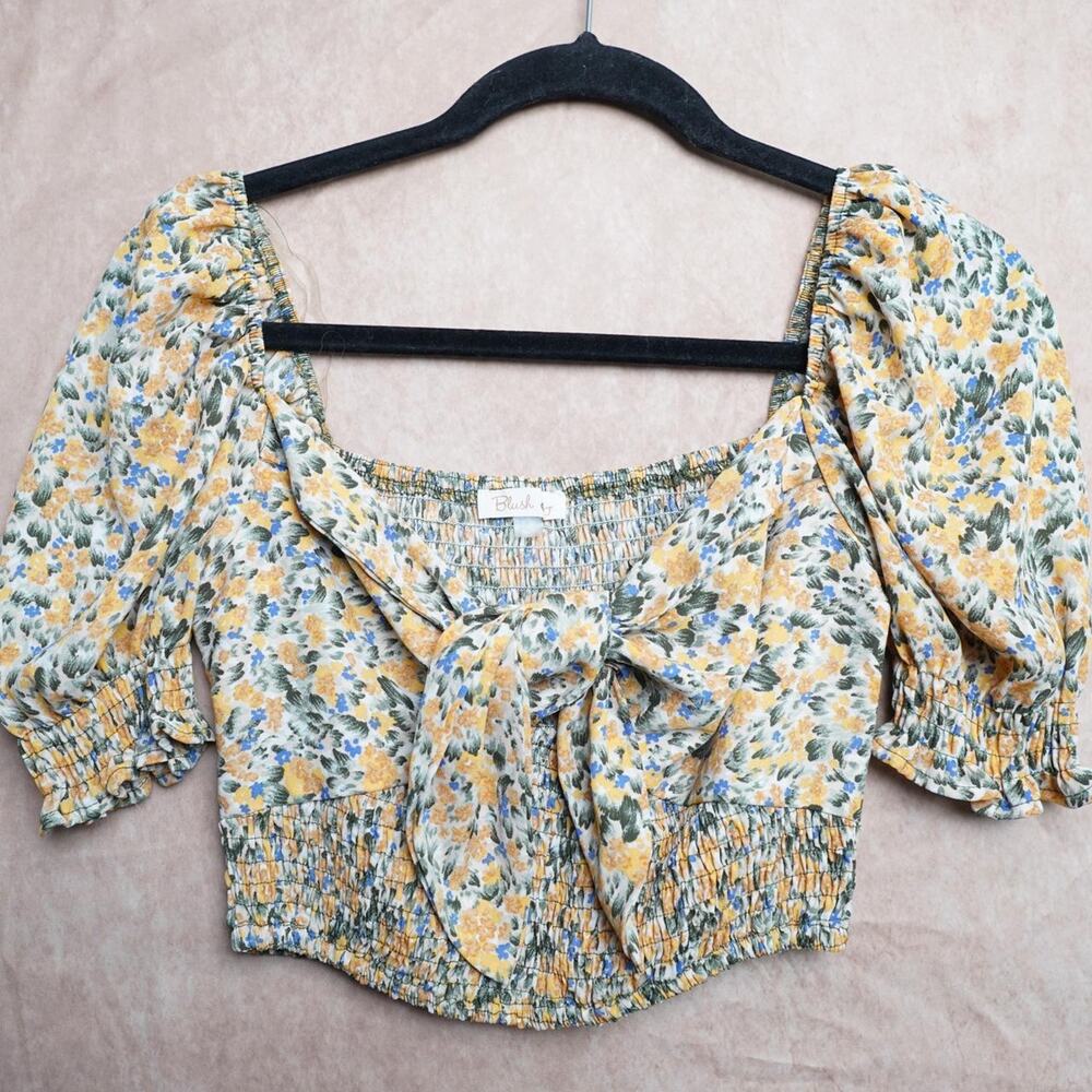Blush J Floral Tie Front Crop Top XS Cottage